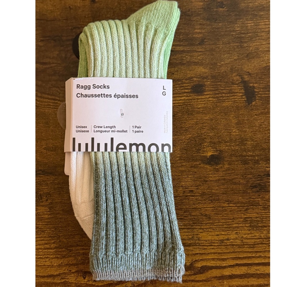 Lululemon Ragg Socks Ombre Green White Crew Length Unisex L NWT comfy